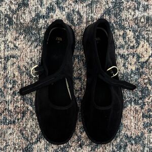 Zara velvet Black Flats with Gold Buckle
